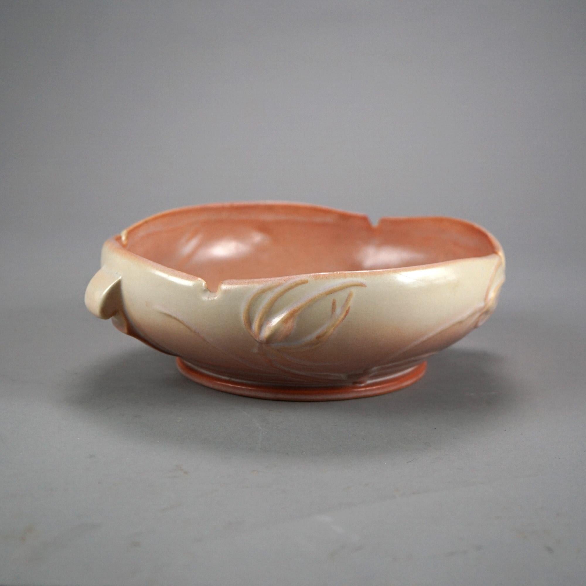20th Century Three Tan & Pink Roseville Art Pottery with Teasel Pattern Mid 20thC