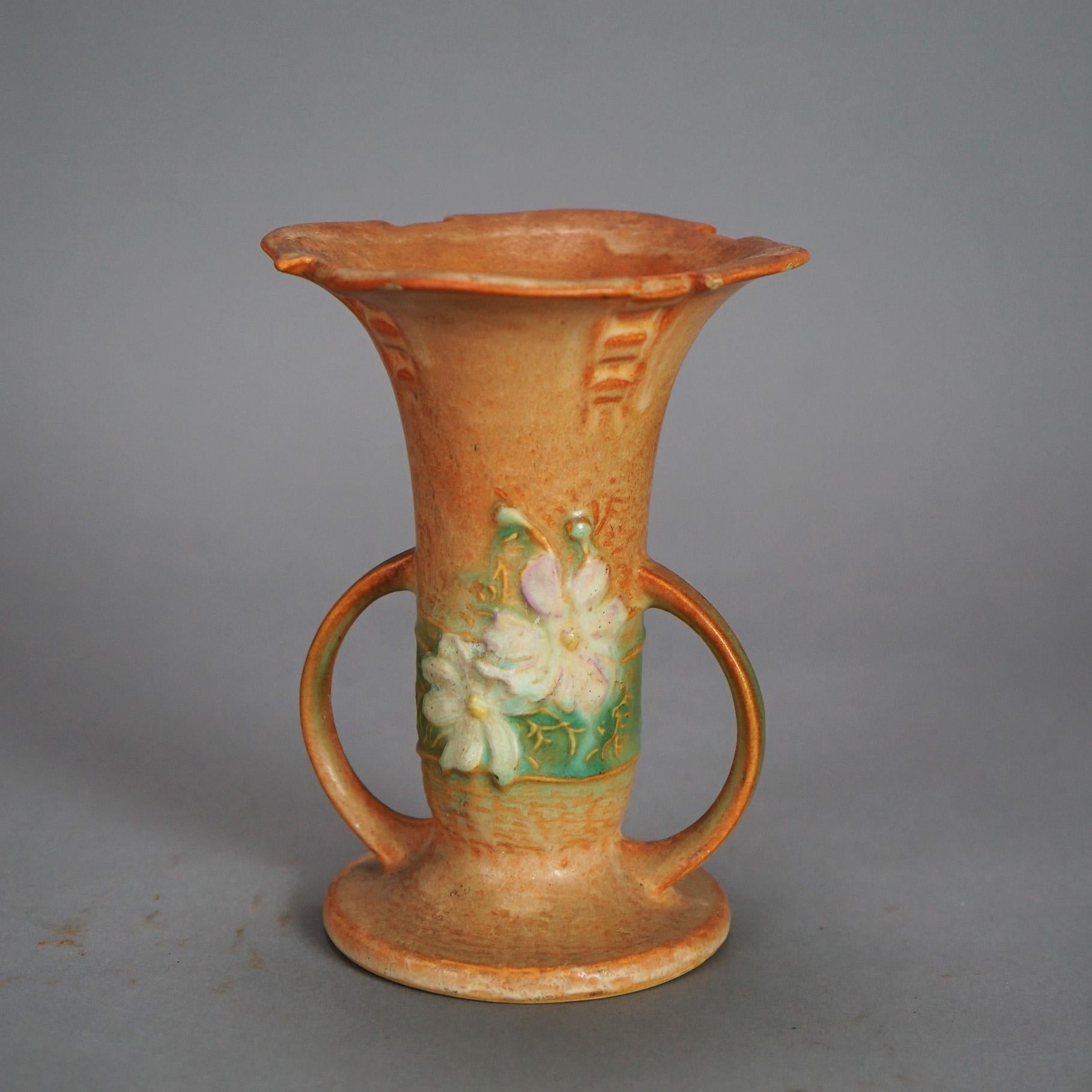 Arts and Crafts Three Tan Roseville Art Pottery with Cosmos Pattern Mid 20thC