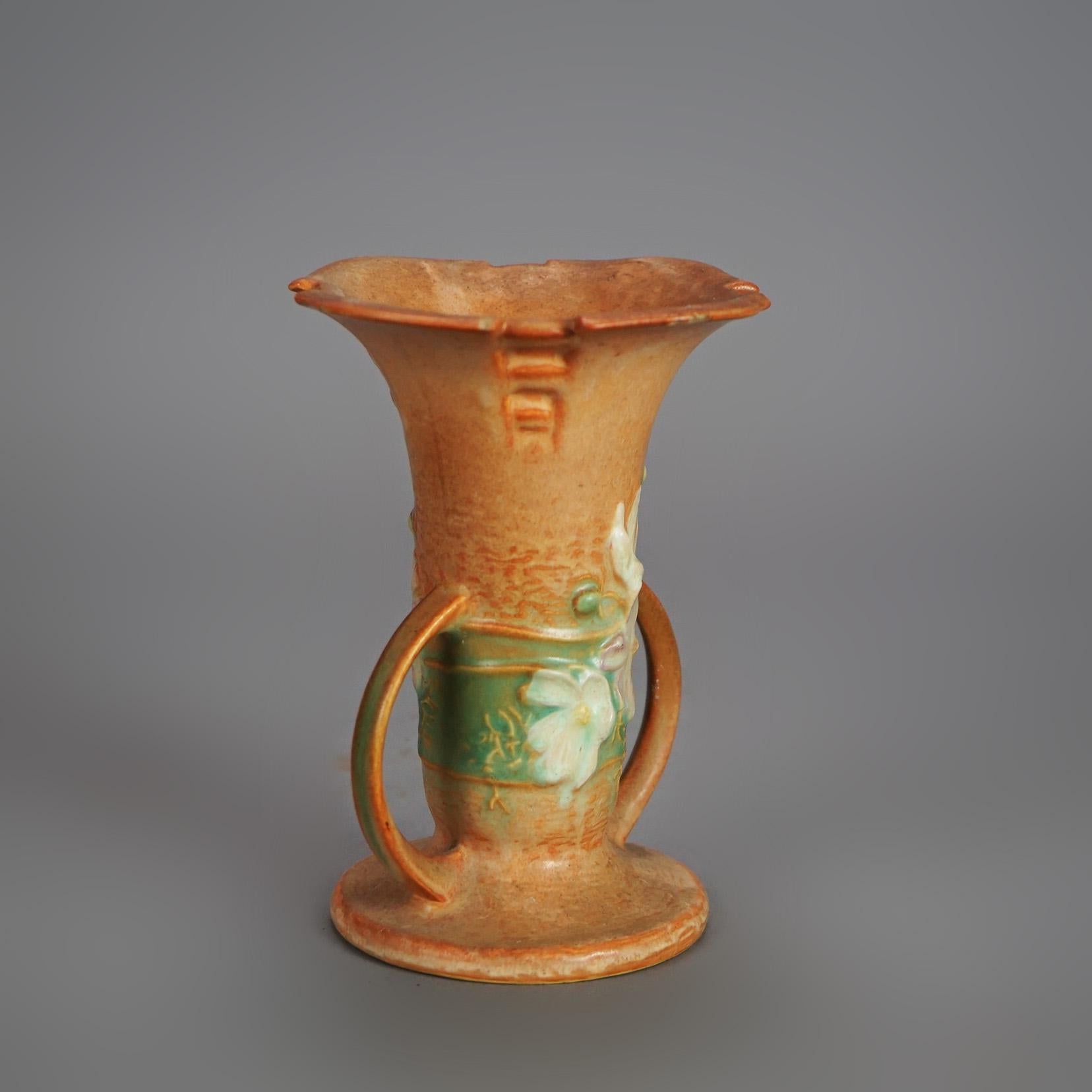 Three Tan Roseville Art Pottery with Cosmos Pattern Mid 20thC In Good Condition In Big Flats, NY