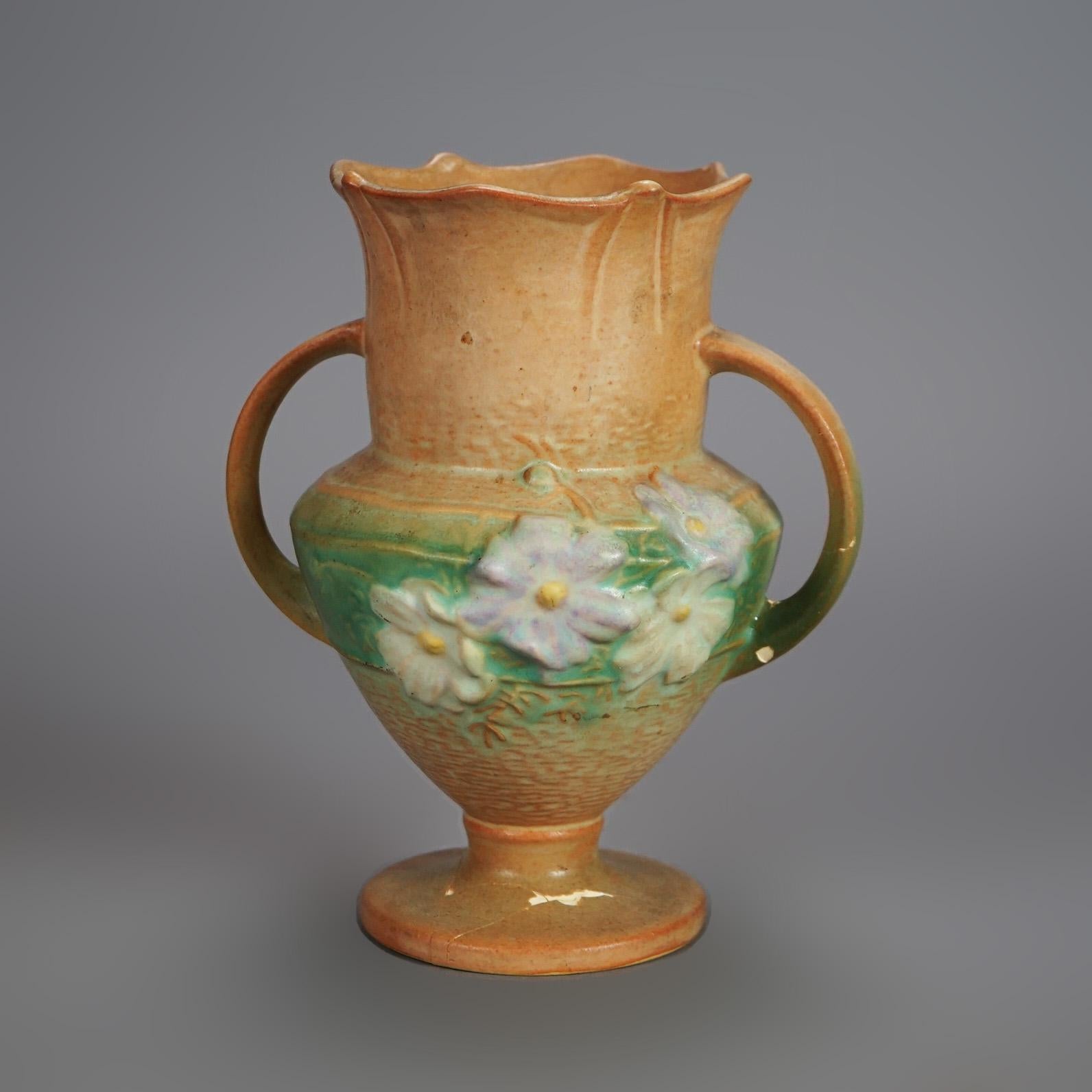 20th Century Three Tan Roseville Art Pottery with Cosmos Pattern Mid 20thC