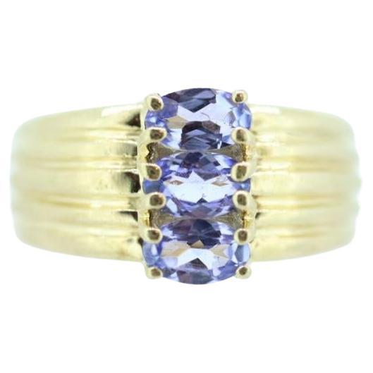 Three Tanzanite cluster ring. 14k Triple Tanzanite oval wide ring. Tanzanite