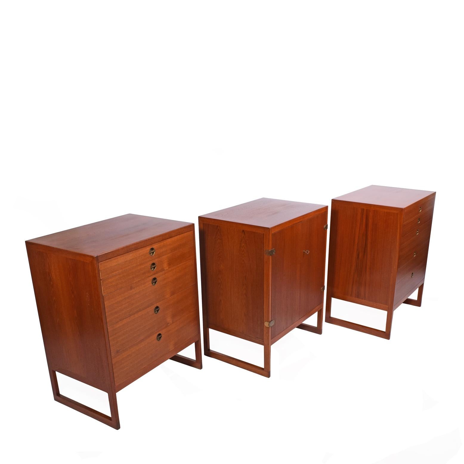 Two chest of drawer SOLD  and one cabinet with two doors in teak made by P.Lauritsen and Son. Model # BM.59 designed in 1957. Literature: “Mobilia”, 1957.