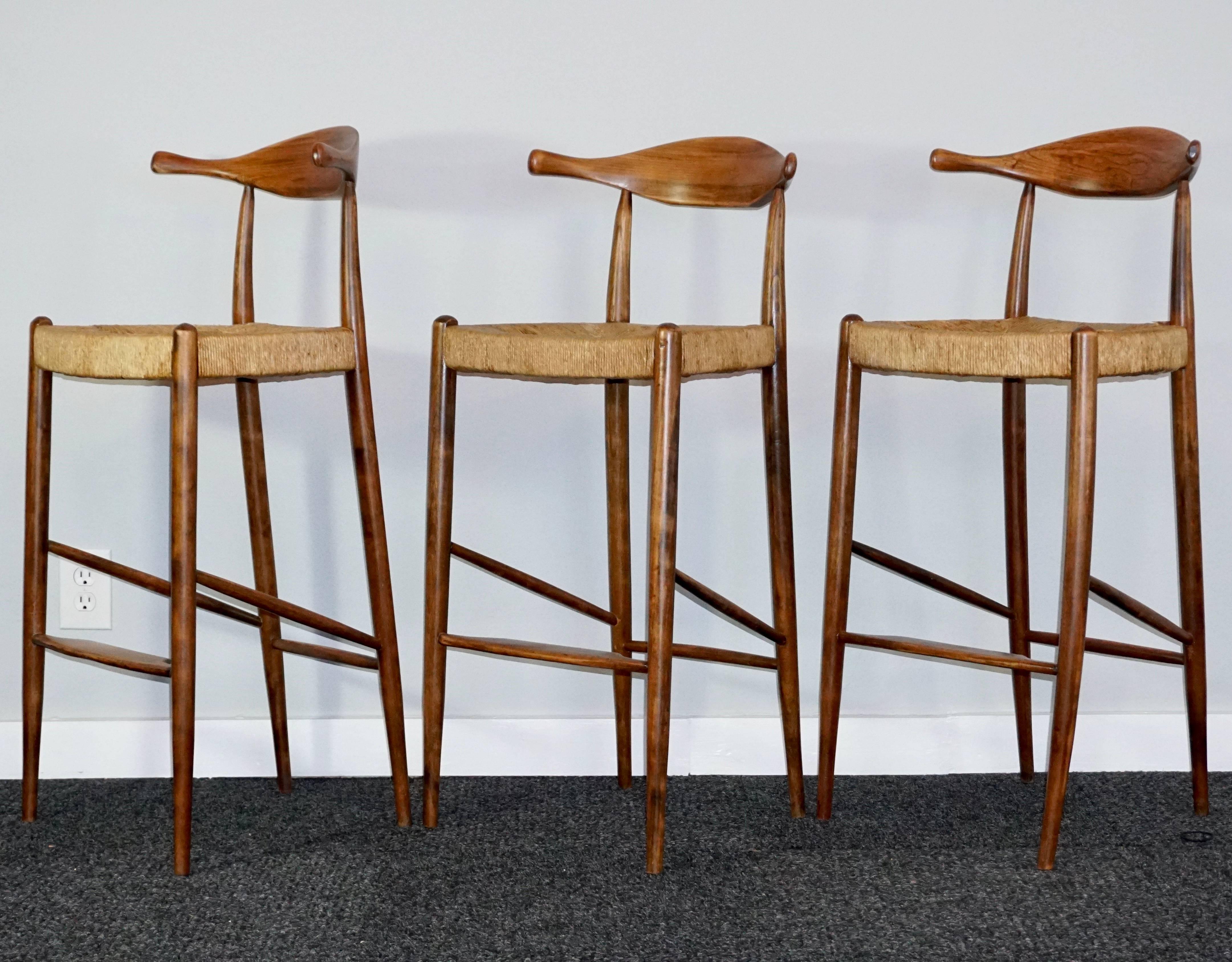 Danish Three Teak Arthur Umanoff Mid-Century Modern Cow Horn Stools