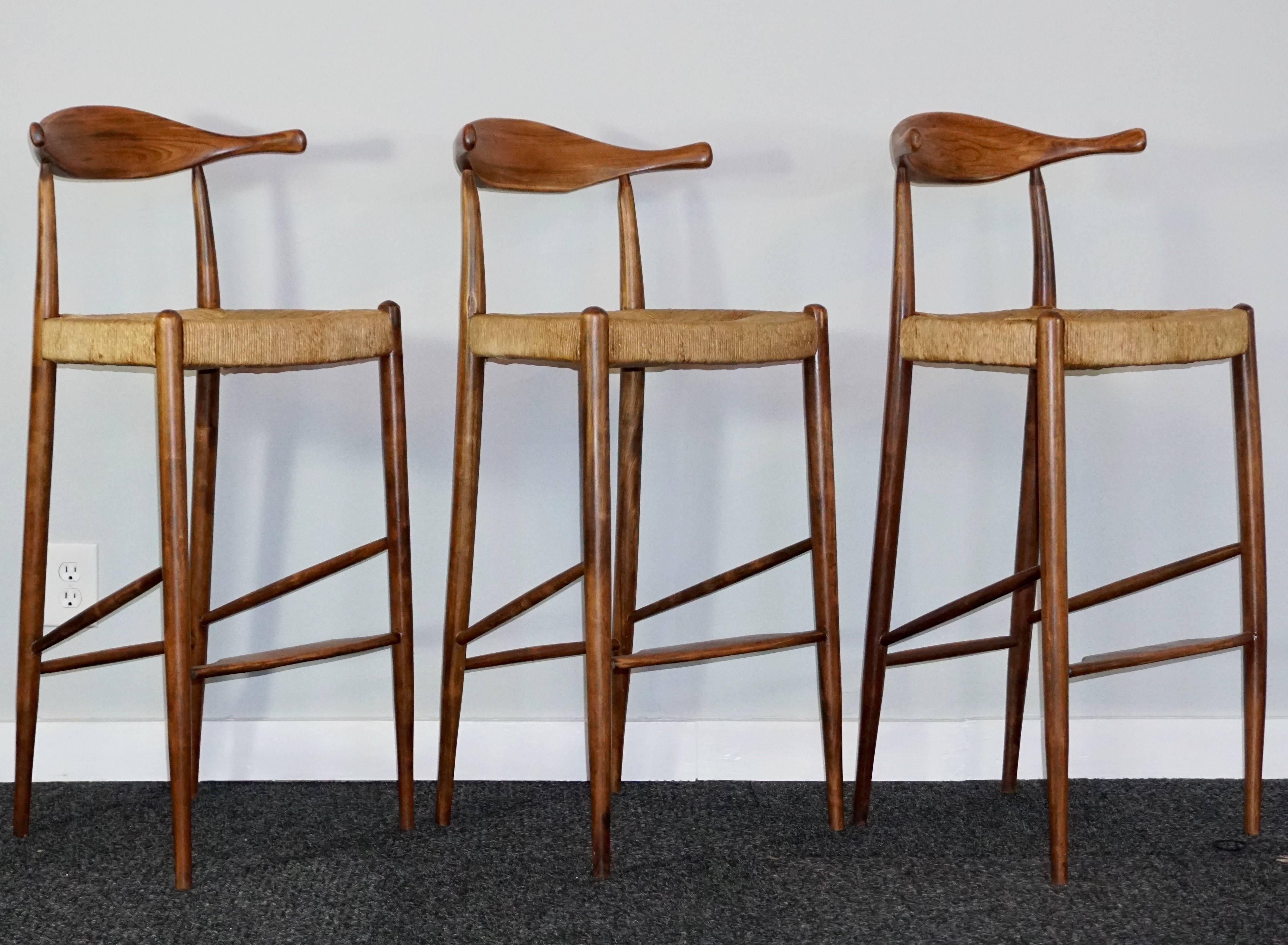 Hand-Crafted Three Teak Arthur Umanoff Mid-Century Modern Cow Horn Stools