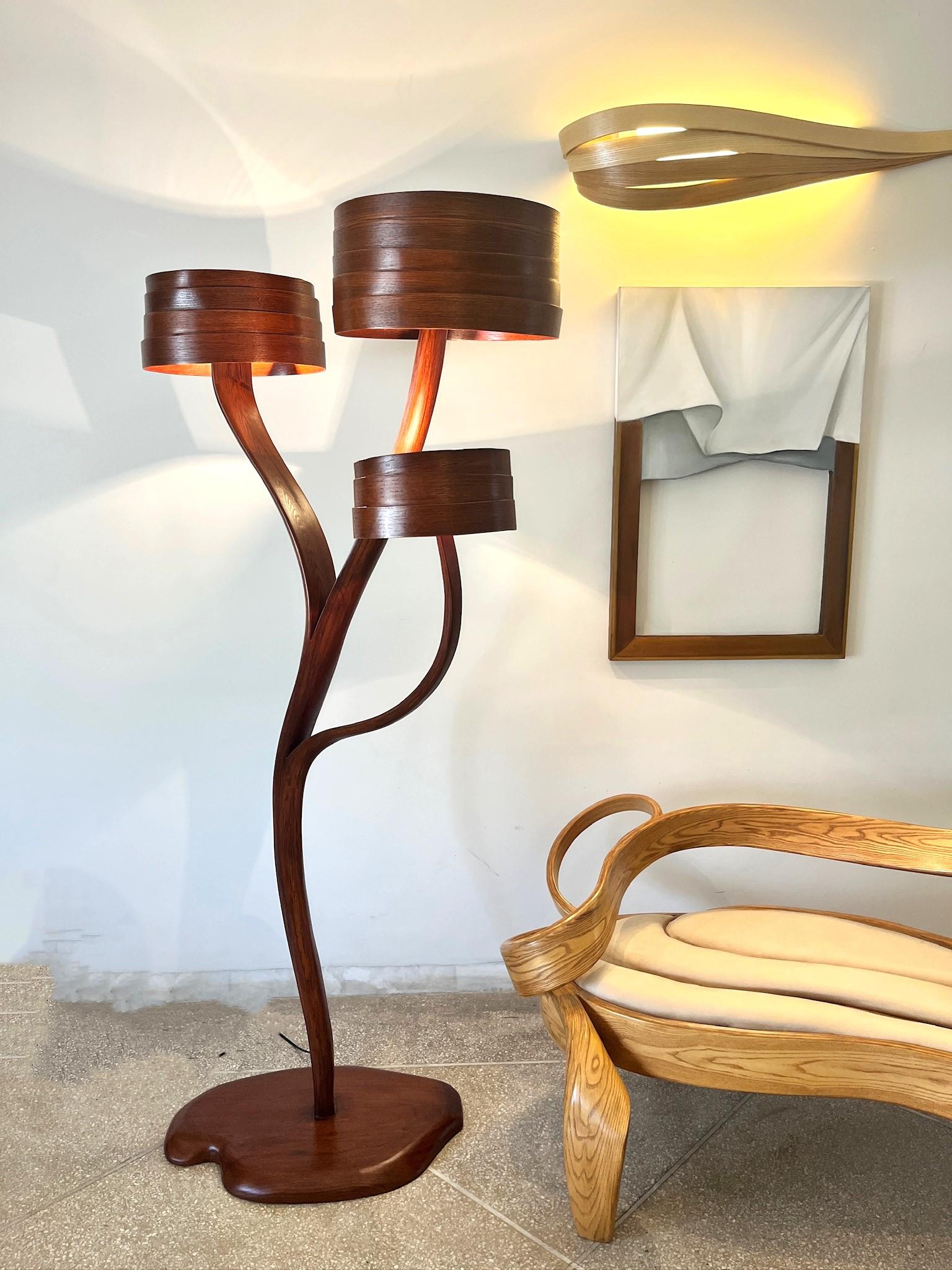 Contemporary Three tear Floor Lamp No 3 - Bend wood Floor Lamp  For Sale