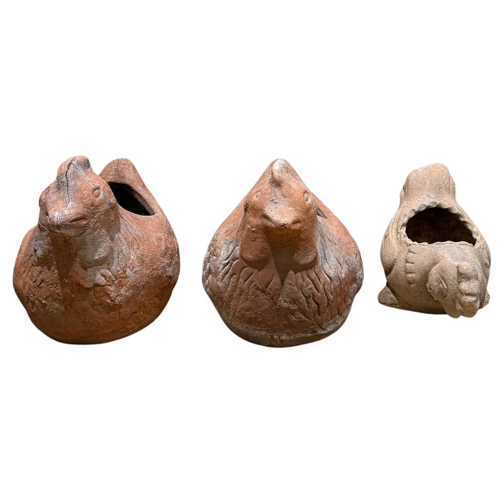 Tre fioriere in terracotta a forma di gallina Arte da giardino