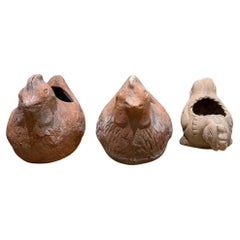 Three Terracotta Garden Planters Chicken Art Pottery