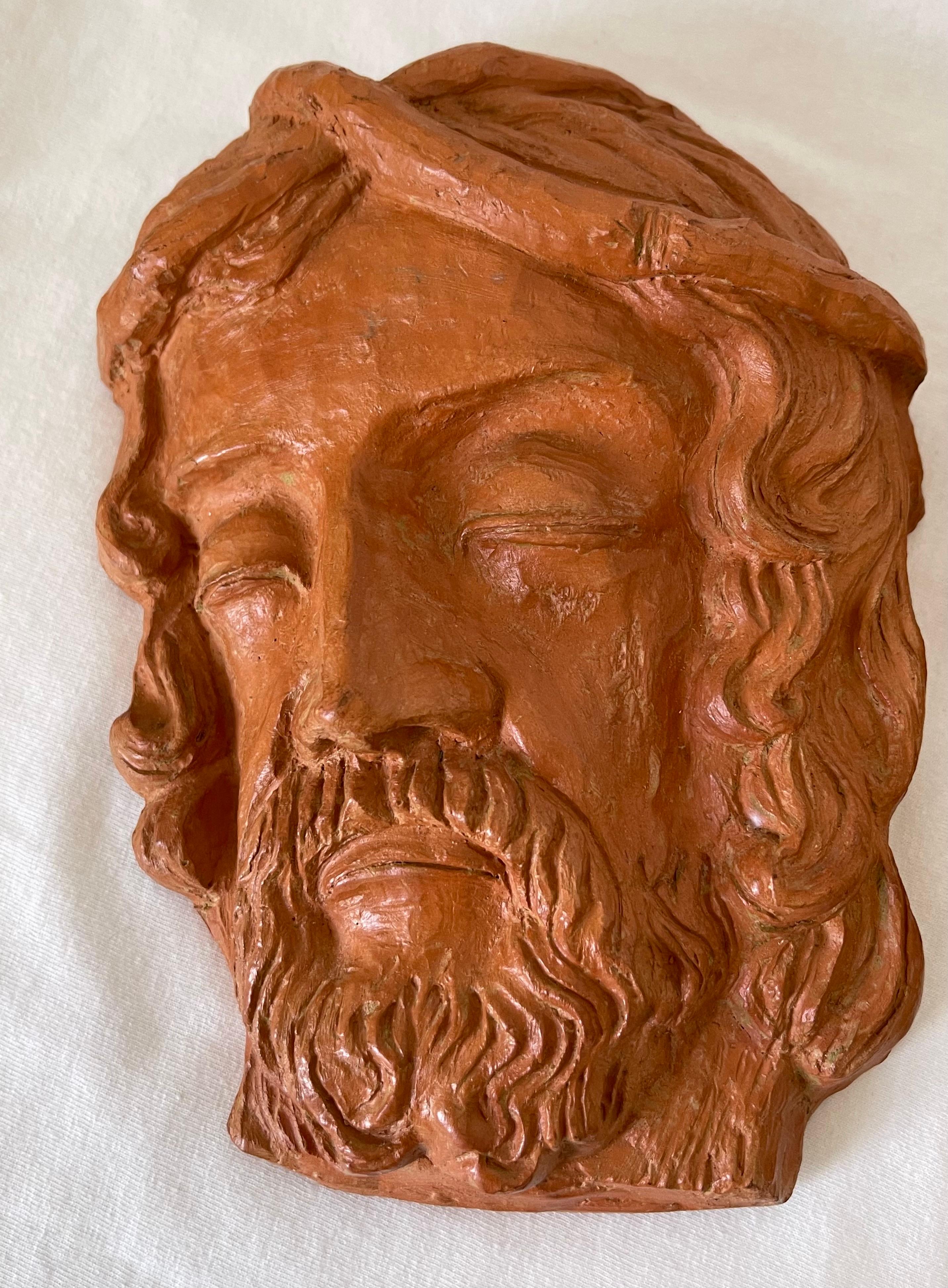 Français Trois Sulptur Vallauris en terre cuite - Face de Jésus 1985 en vente
