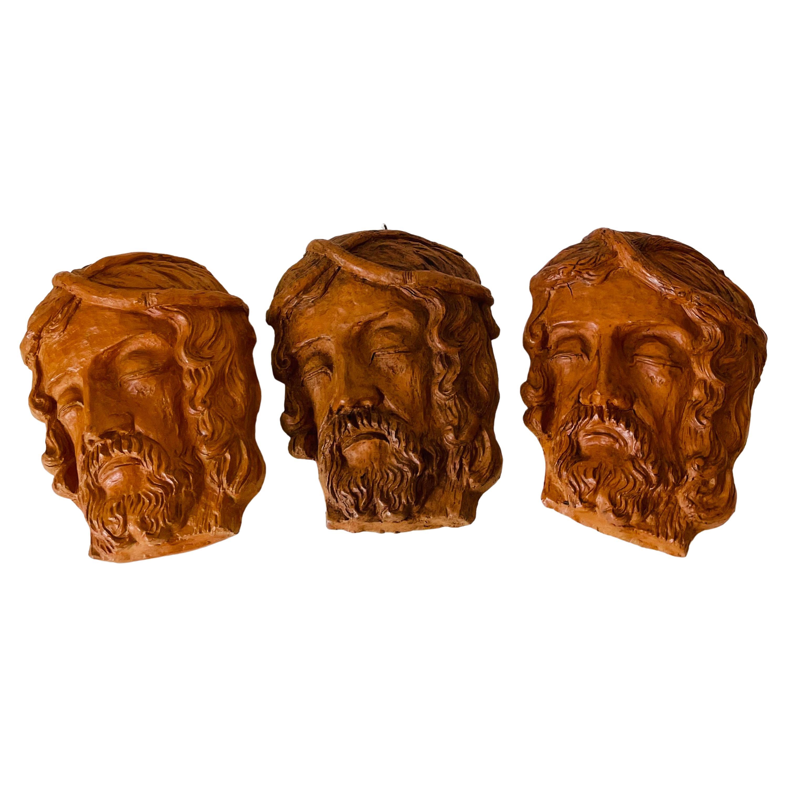 Three Terracotta Sulptur Vallauris Jesus Face 1985