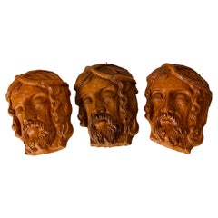 Vintage Three Terracotta Sulptur Vallauris Jesus Face 1985