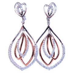 Three Tier 2.10ct Natural Round Diamond Dangle Earrings 14kt Gold 12378*