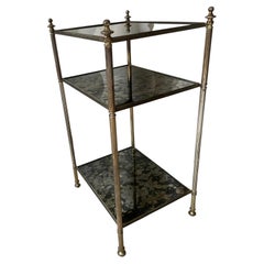 Three-Tier Antiqued mirror Side Table by Baguès , France 1960.