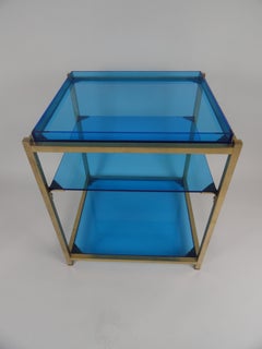 Three-Tier Blue Acrylic Brass Table
