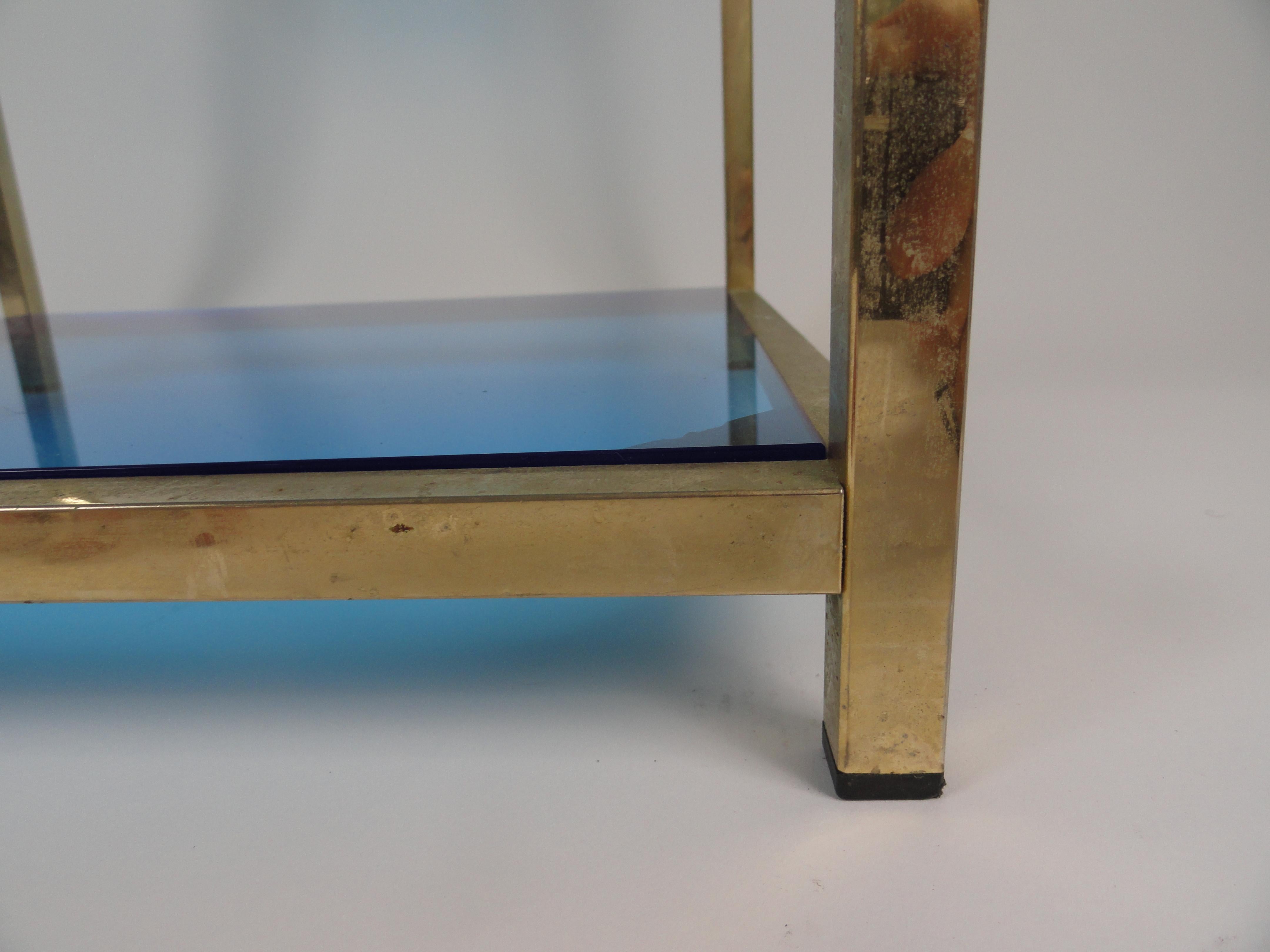 Three-Tier Blue Acrylic Brass Table For Sale 1