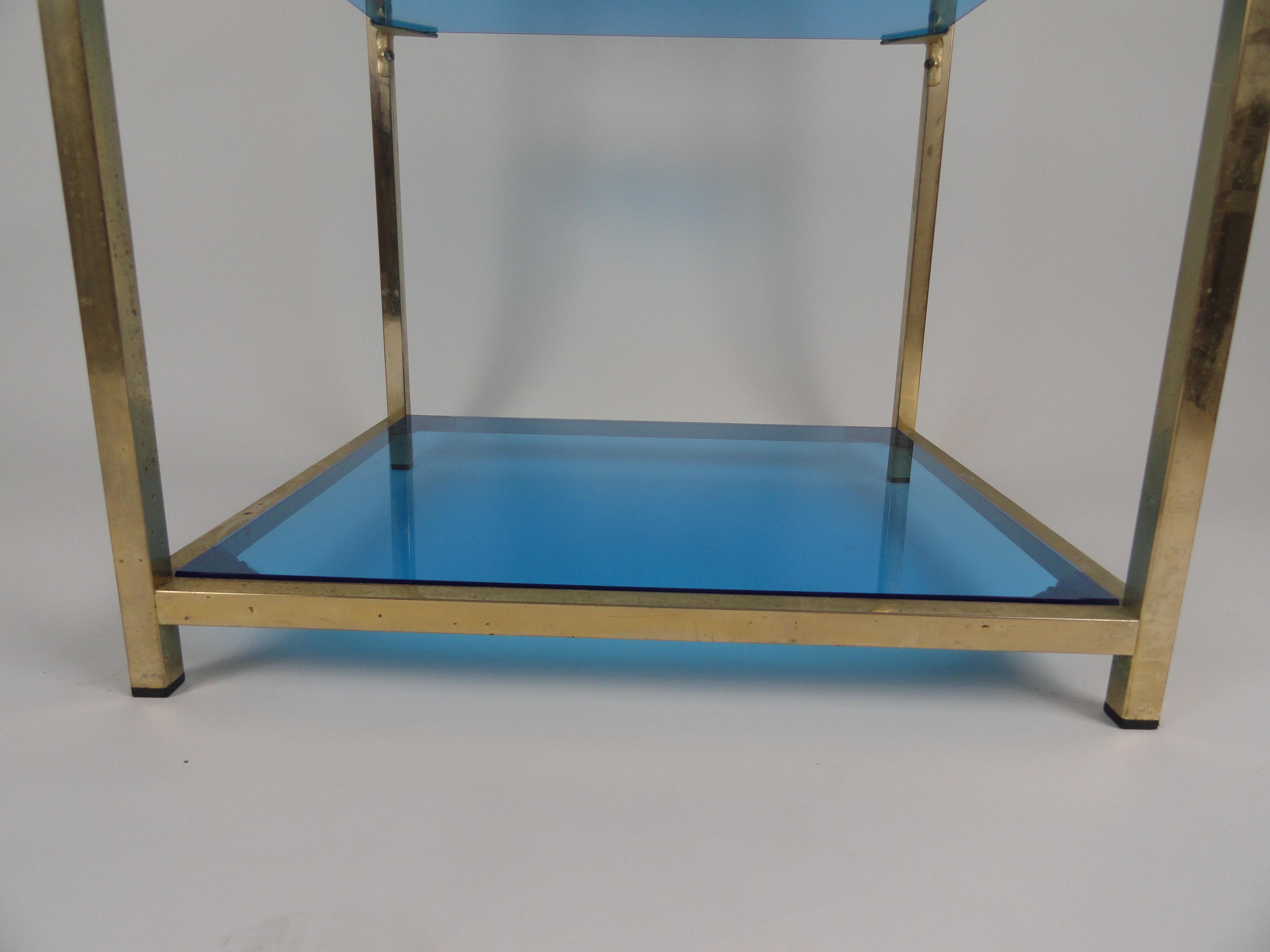 Three-Tier Blue Acrylic Brass Table For Sale 3