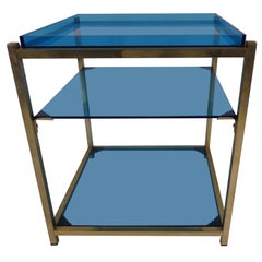 Three-Tier Blue Acrylic Brass Table