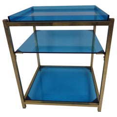 Three-Tier Blue Acrylic Brass Table