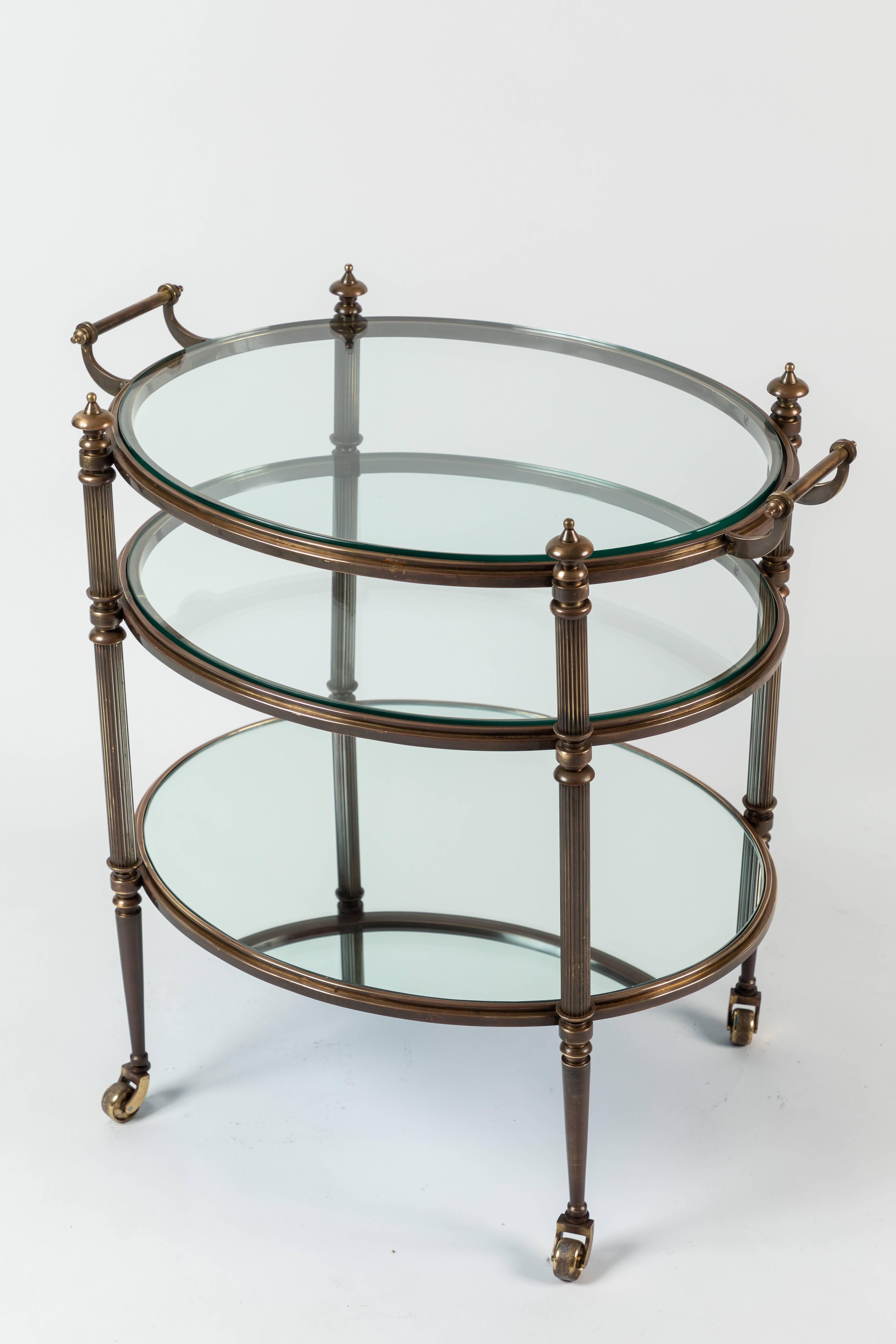 American Classical Three-Tier Brass and Glass Drinks Trolley
