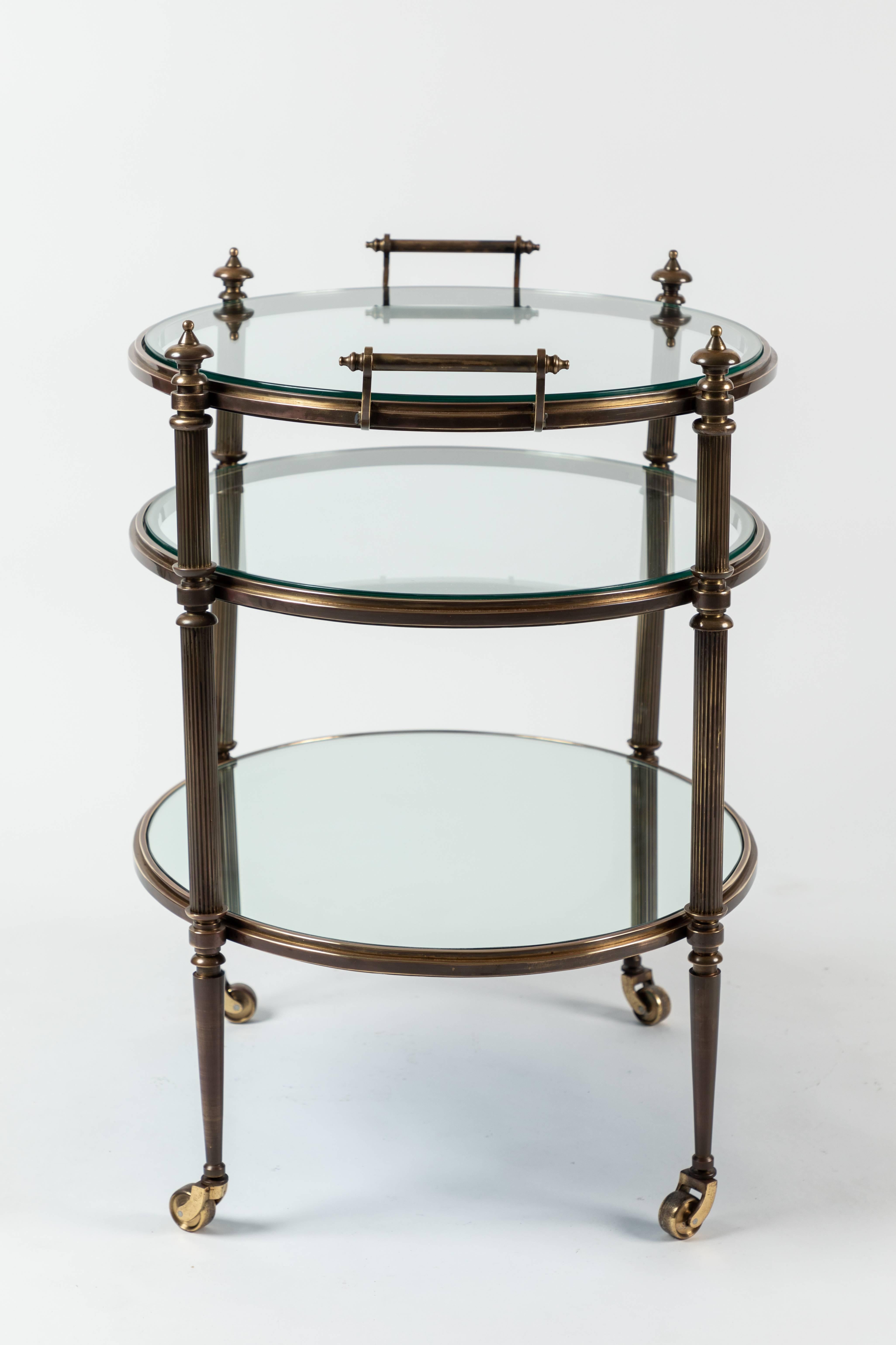 Three-Tier Brass and Glass Drinks Trolley 2