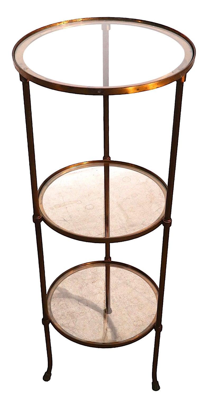 20th Century Three Tier Brass and Glass Etagere Display Shelf For Sale