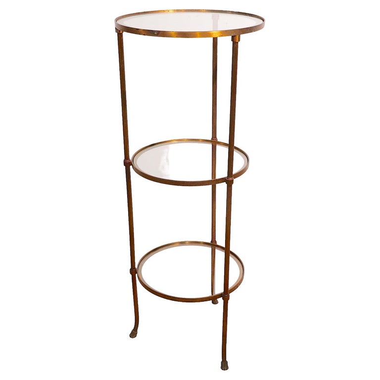 Three Tier Brass and Glass Etagere Display Shelf For Sale