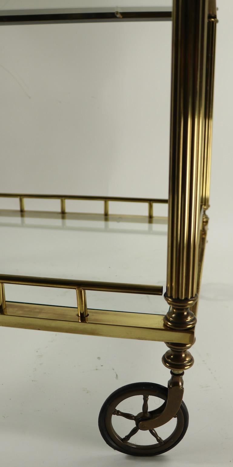 Three-Tier Brass and Glass Serving Bar Cart Attributed to Maison Jansen 6