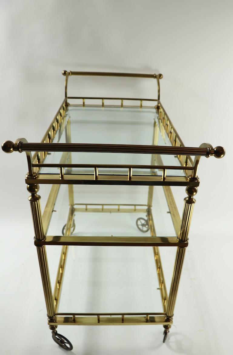 Three-Tier Brass and Glass Serving Bar Cart Attributed to Maison Jansen 7