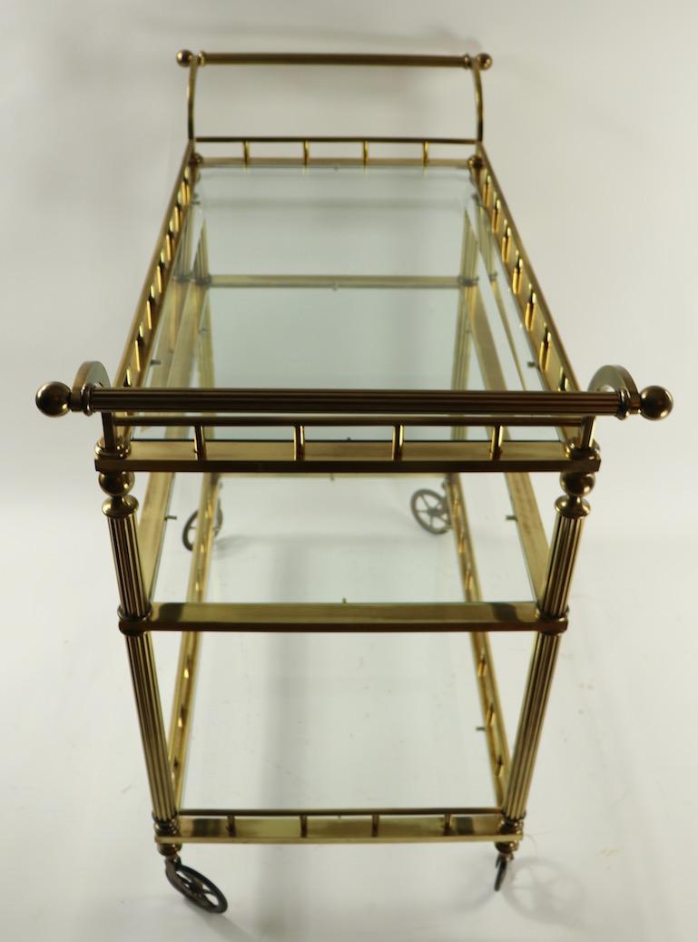 Three-Tier Brass and Glass Serving Bar Cart Attributed to Maison Jansen 8