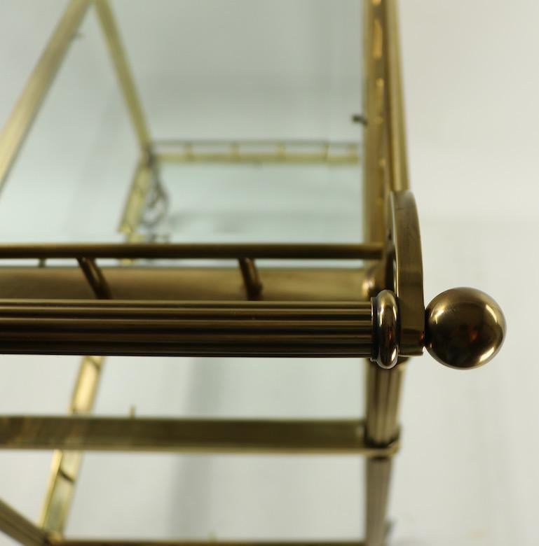 Three-Tier Brass and Glass Serving Bar Cart Attributed to Maison Jansen 10