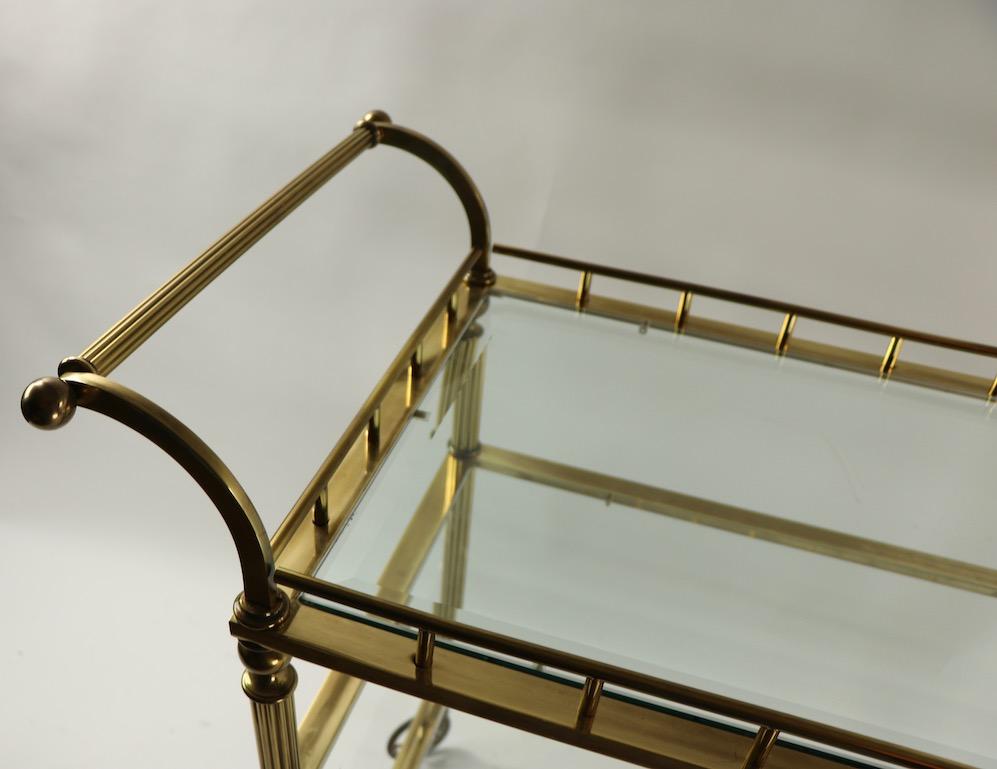 Three-Tier Brass and Glass Serving Bar Cart Attributed to Maison Jansen In Good Condition In New York, NY
