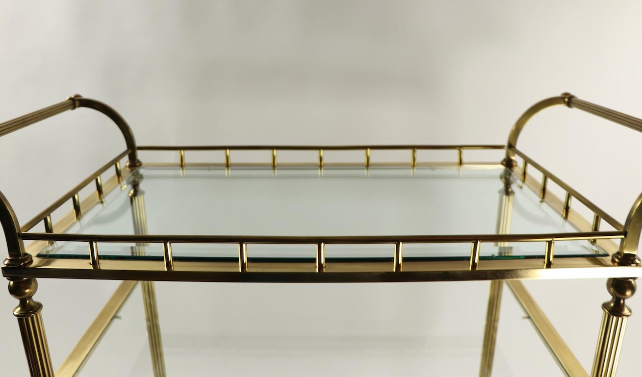 20th Century Three-Tier Brass and Glass Serving Bar Cart Attributed to Maison Jansen