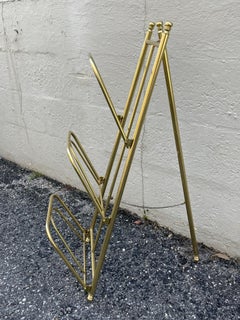 "Three Tier Brass Magazine Rack, Vintage Design, Circa 1970s, 12x21.5”