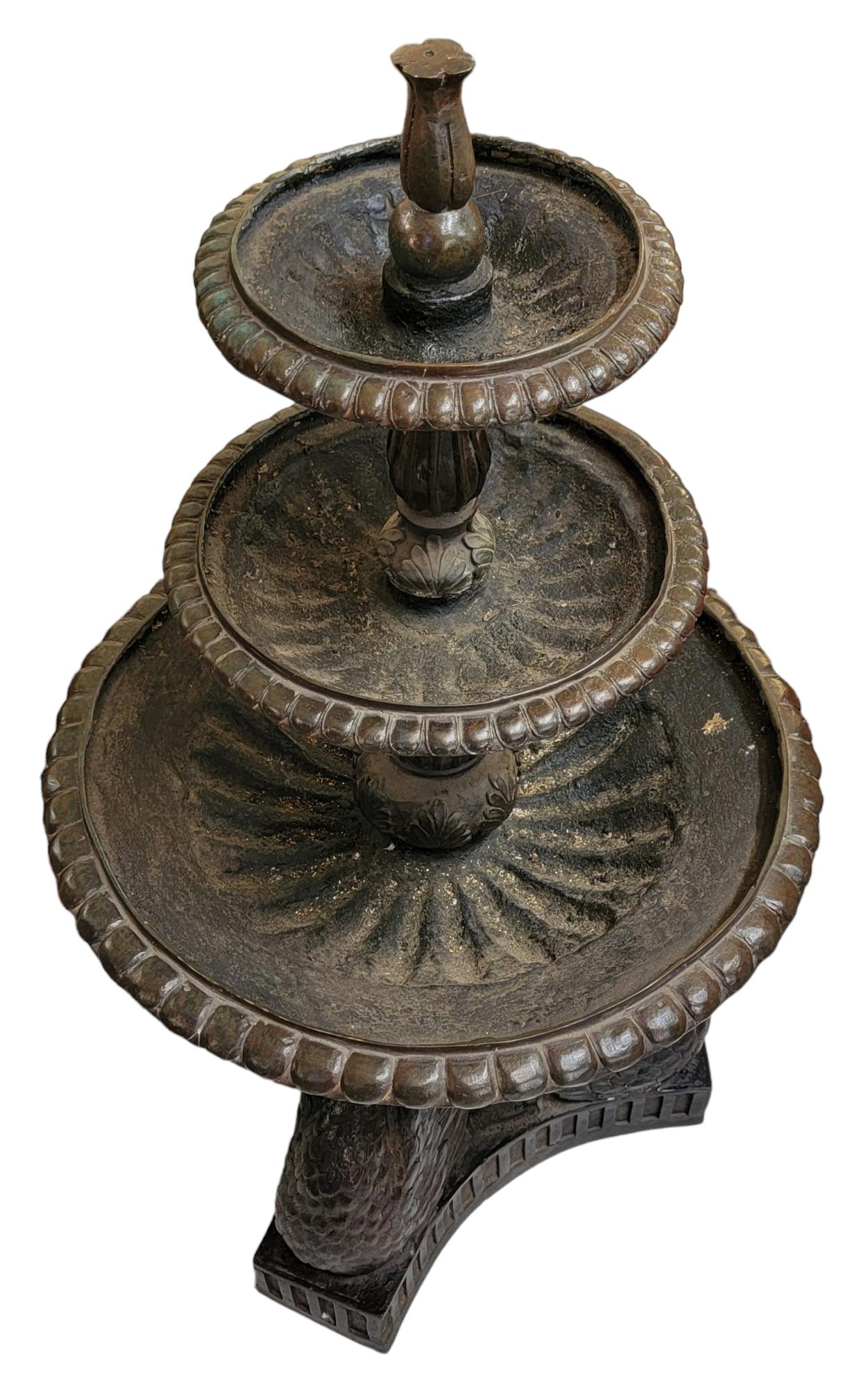 Mid-Century Modern Three Tier Bronze Fountain With Swan Base For Sale