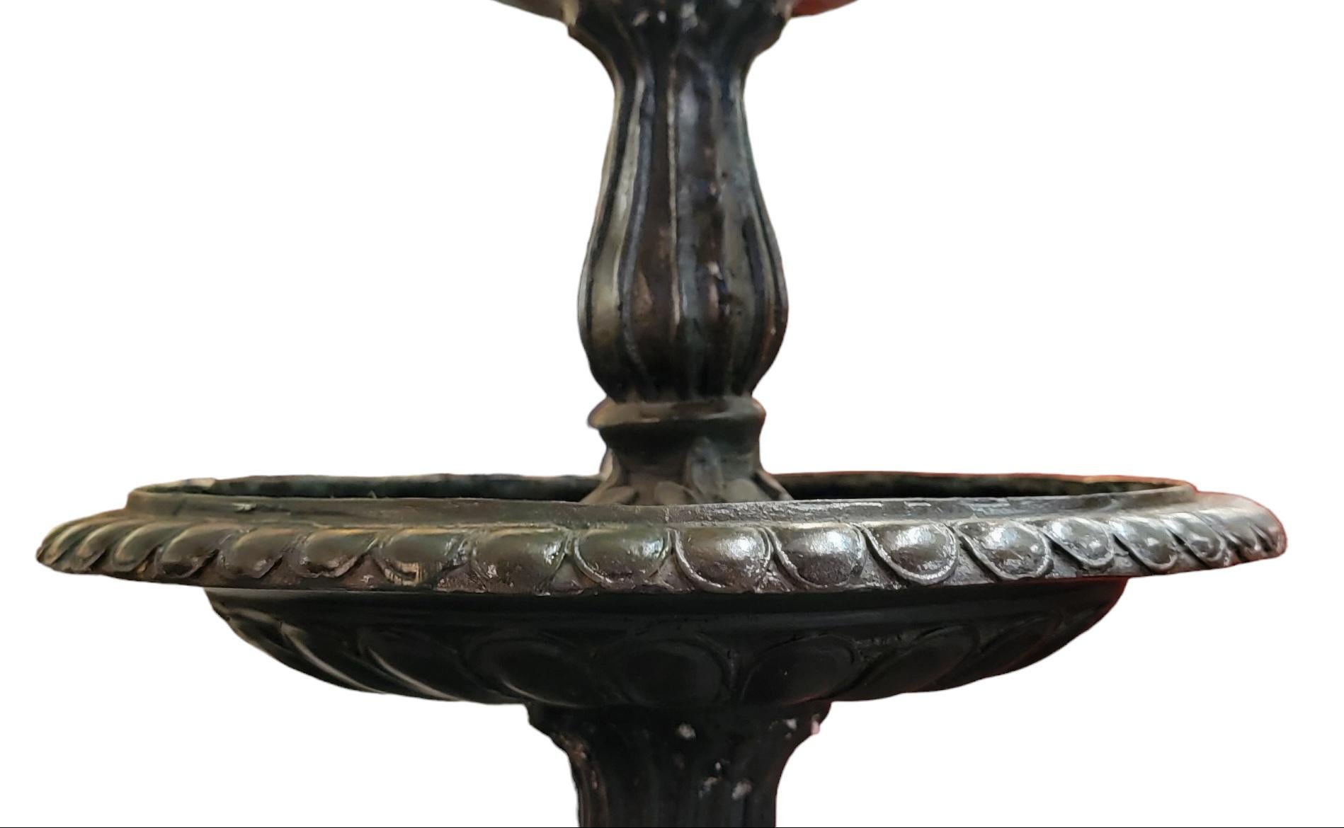 Mid-Century Modern Three Tier Bronze Fountain With Swan Base