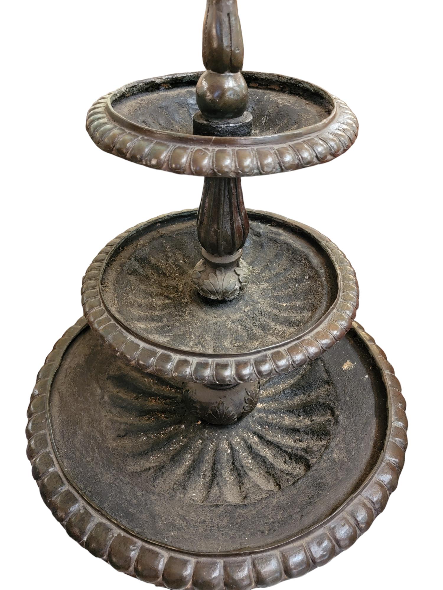 Three Tier Bronze Fountain With Swan Base In Good Condition For Sale In Pasadena, CA