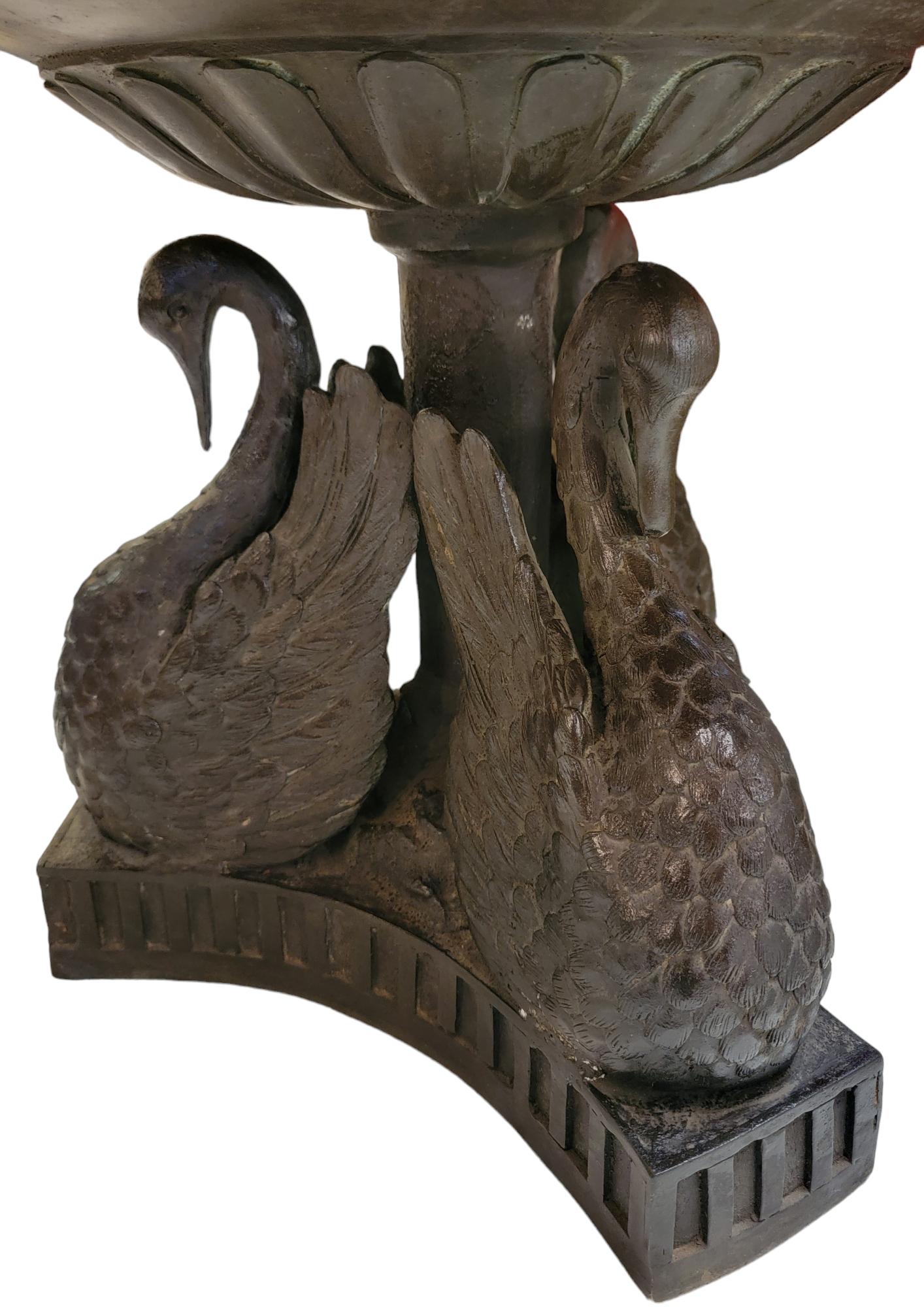 Three Tier Bronze Fountain With Swan Base In Good Condition In Pasadena, CA