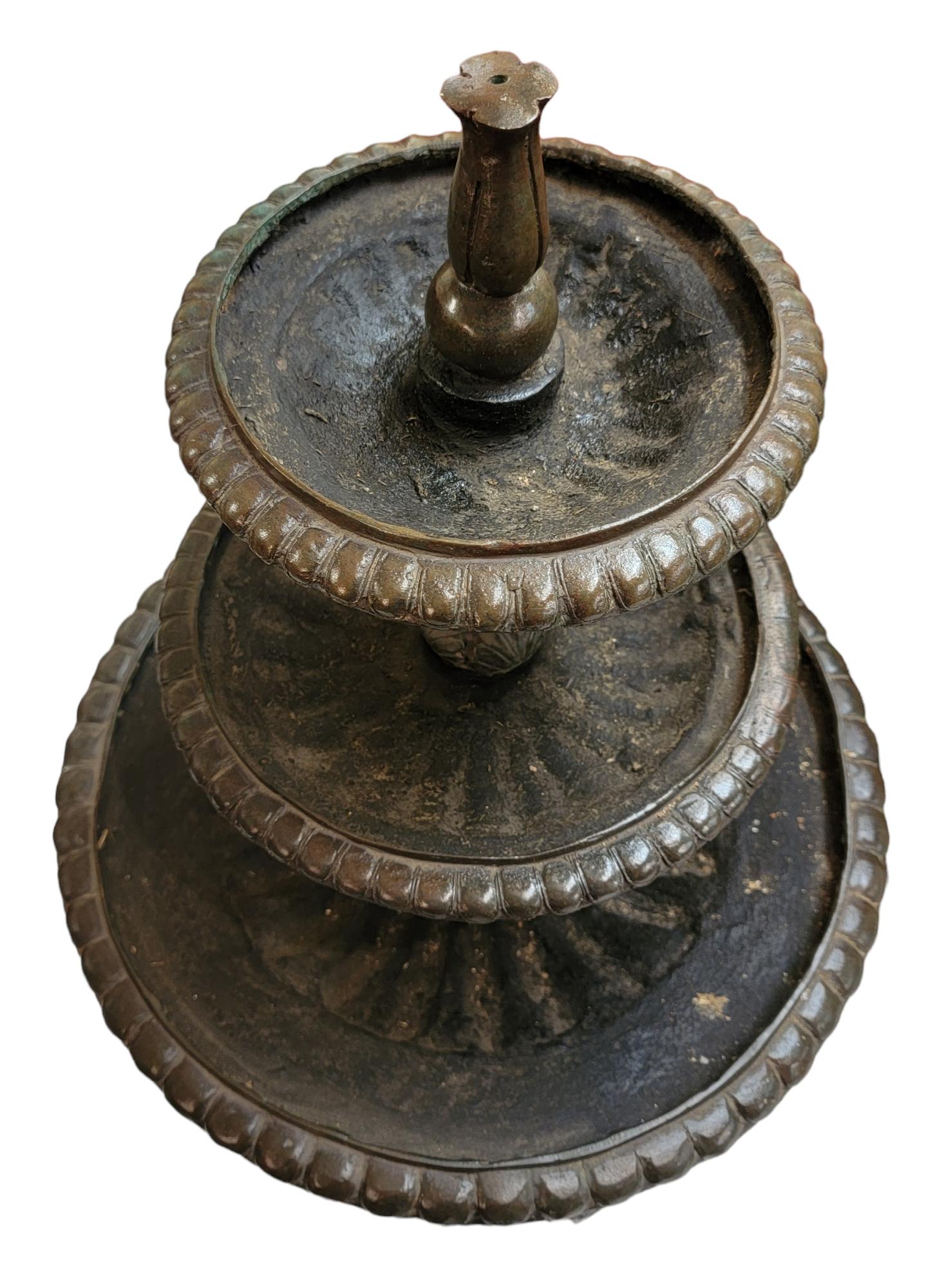 Three Tier Bronze Fountain With Swan Base For Sale 2