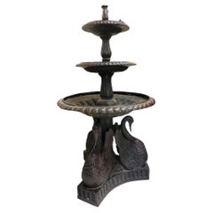 Vintage Three Tier Bronze Fountain With Swan Base