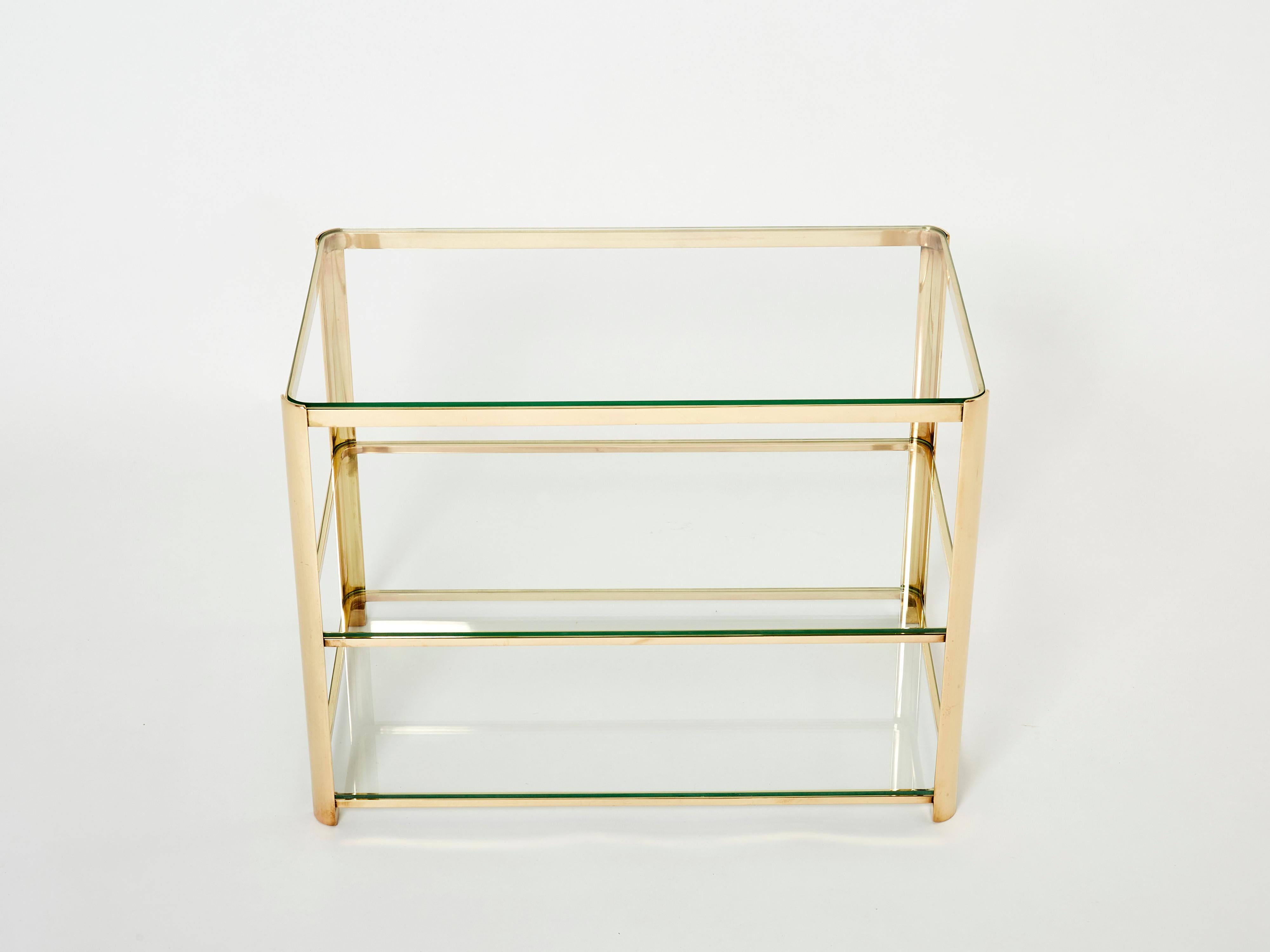 Three-Tier Bronze Side Table by Jacques Quinet for Broncz, 1960s In Good Condition For Sale In Paris, IDF