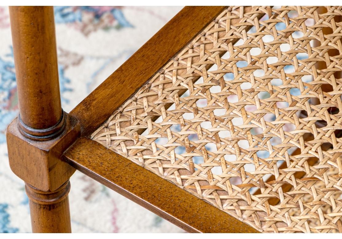 20ième siècle Three Tier Cane And Wood Side Table en vente