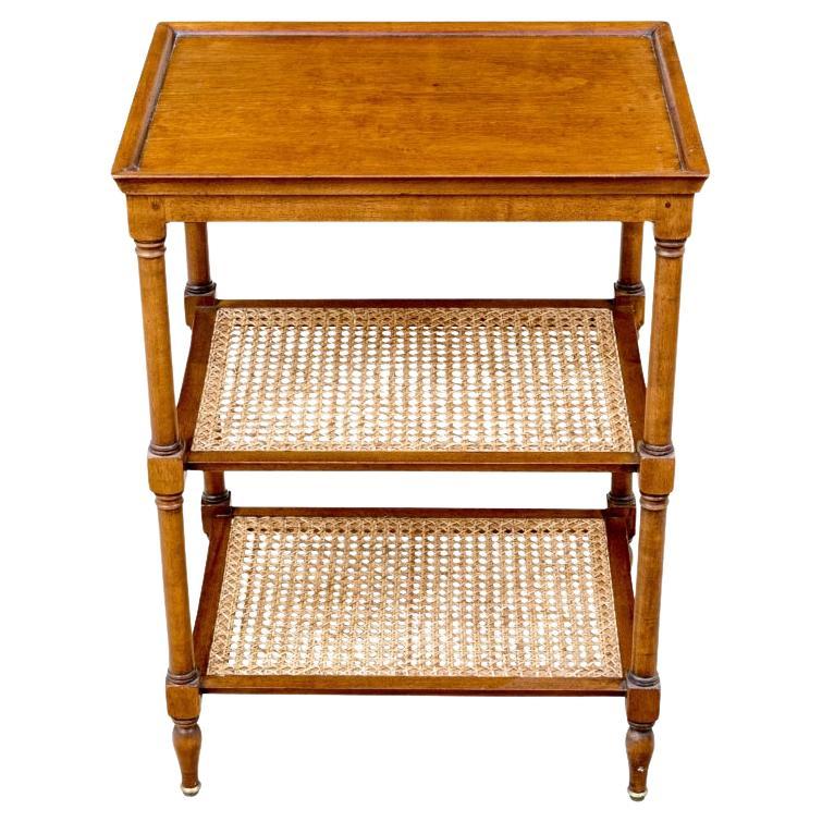 Three Tier Cane And Wood Side Table