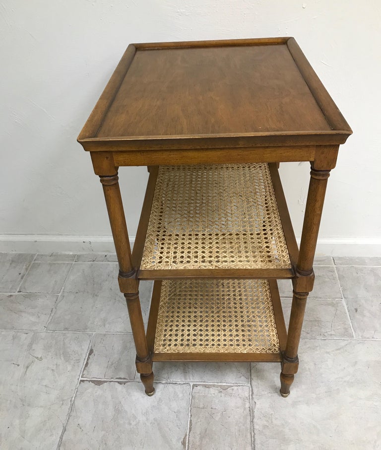 ThreeTier Cane and Wood Side Table with Three Shelves at 1stDibs