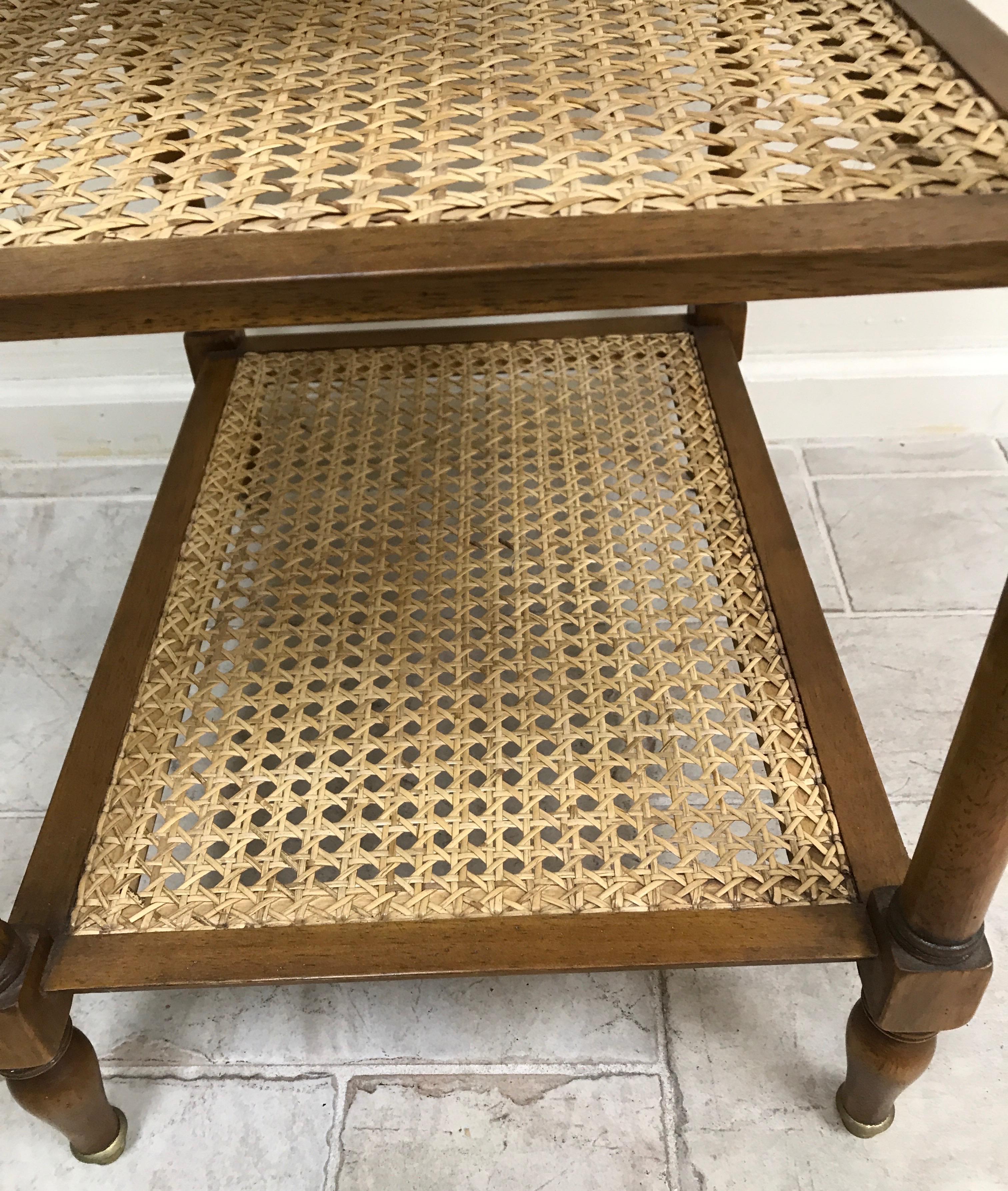 ThreeTier Cane and Wood Side Table with Three Shelves at 1stDibs three shelf table