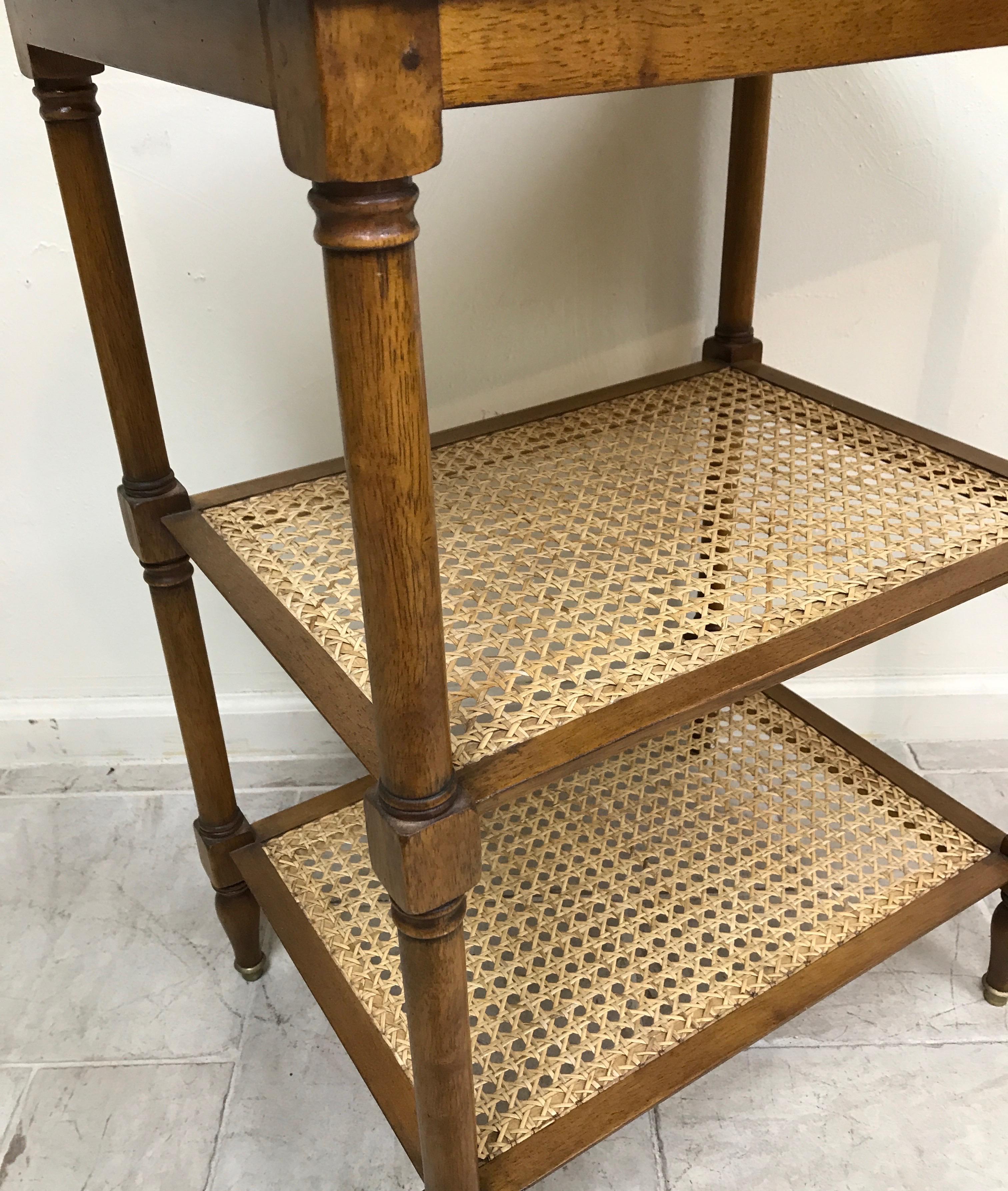 ThreeTier Cane and Wood Side Table with Three Shelves at 1stDibs three shelf table