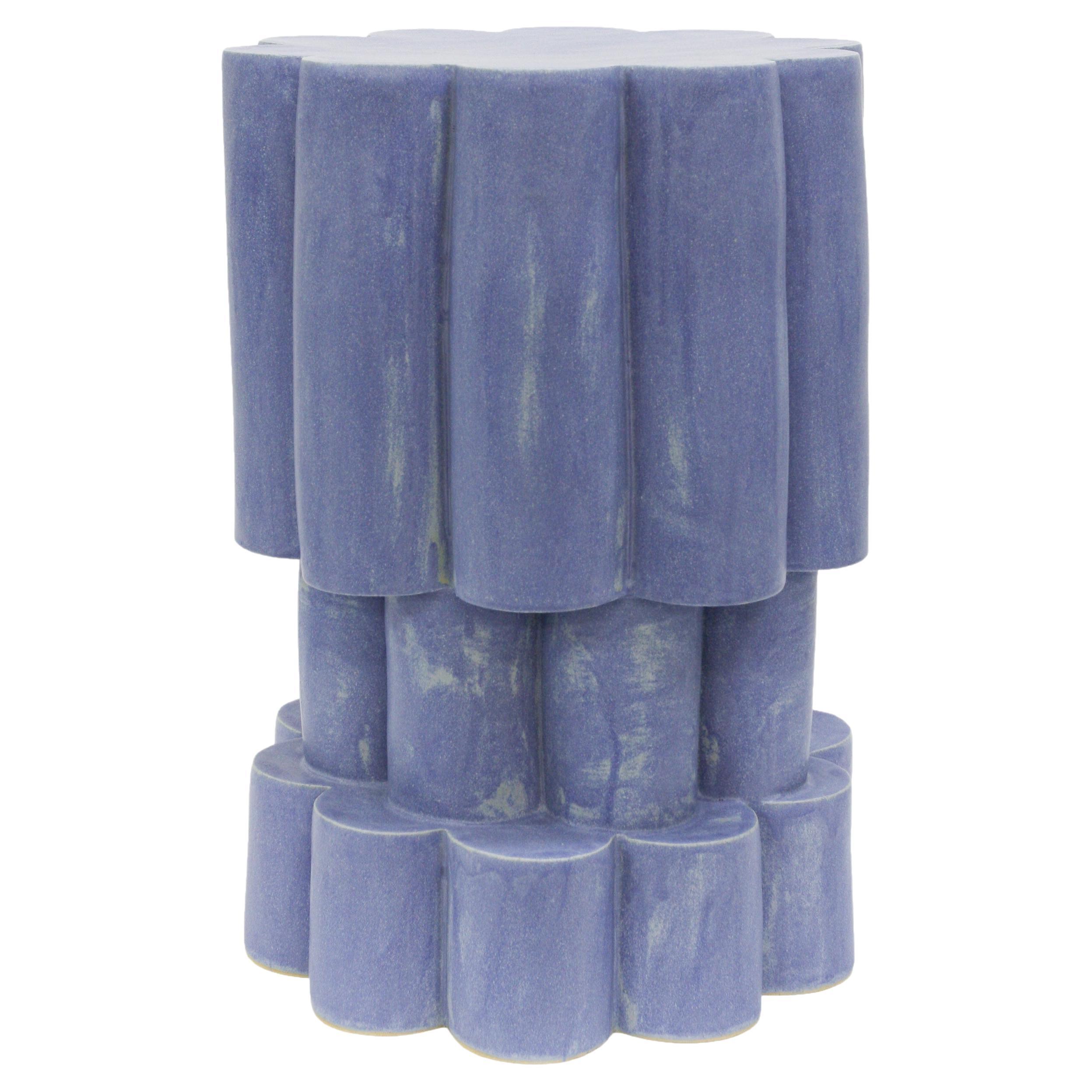 Three-Tier Ceramic Cloud Side Table & Stool in Blue Matte by BZIPPY