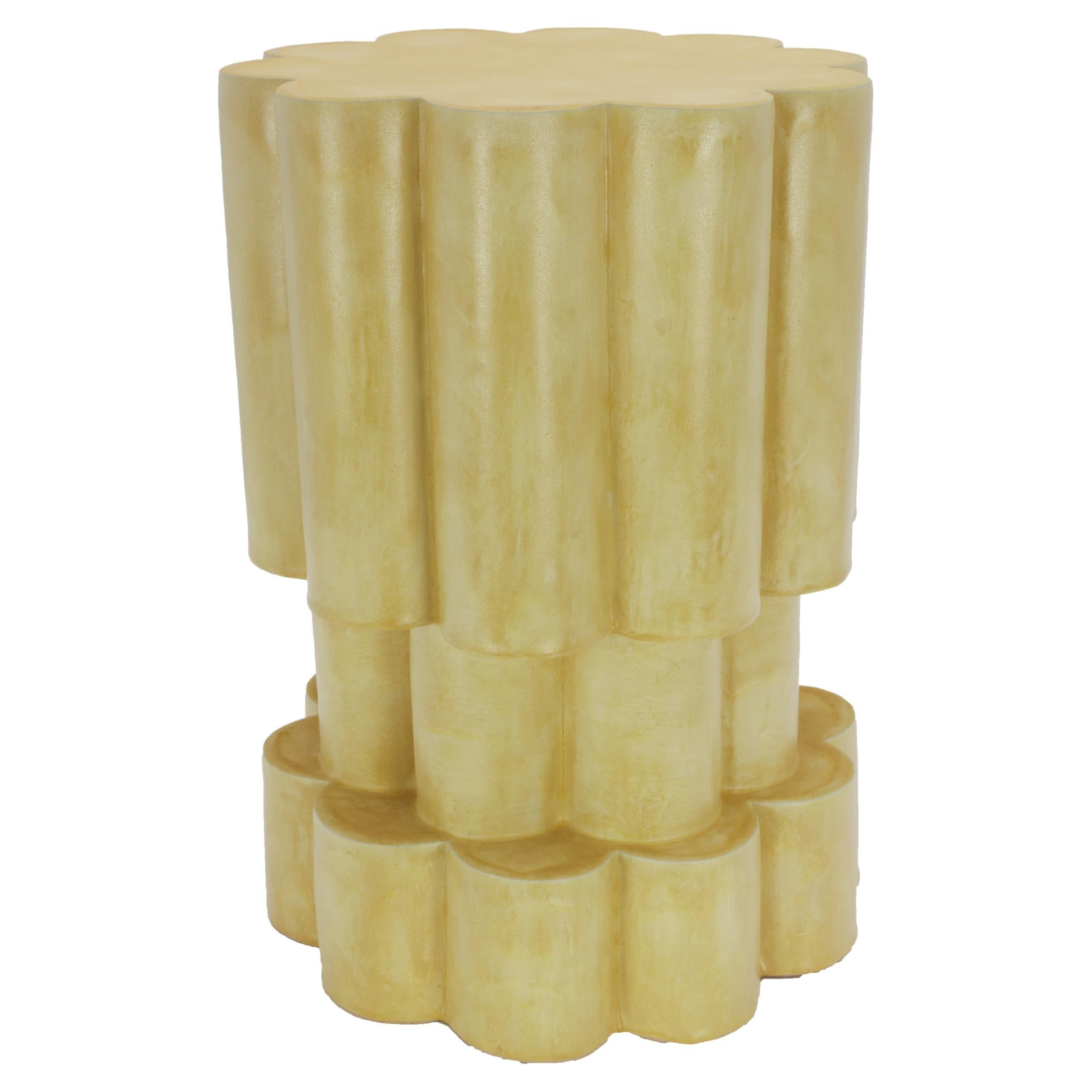 Three-Tier Ceramic Cloud Side Table & Stool in Buttery Yellow by BZIPPY