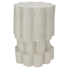 Three-Tier Ceramic Cloud Side Table & Stool in Cream by BZIPPY