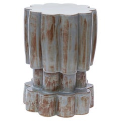 Three-Tier Ceramic Cloud Side Table & Stool in Rusty Blue Shino by BZIPPY