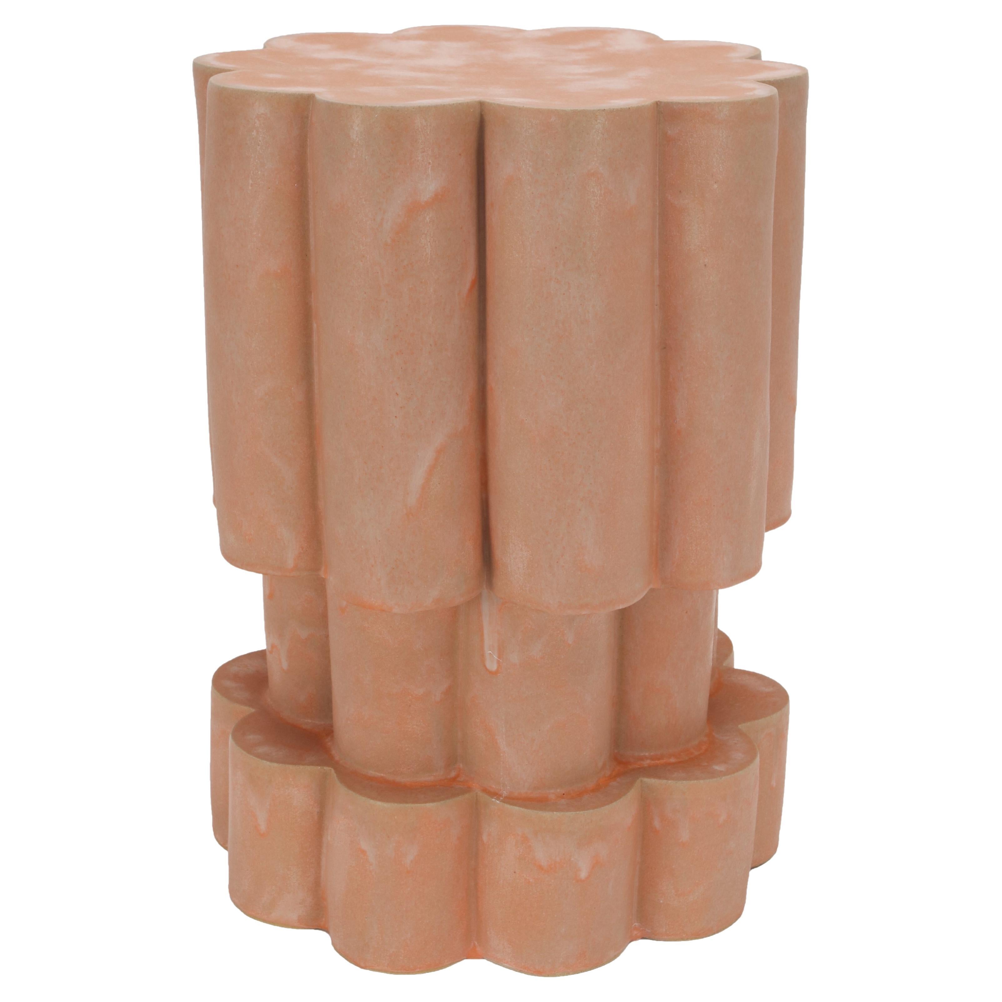 Three-Tier Ceramic Cloud Side Table & Stool in Tangerine Ice by BZIPPY