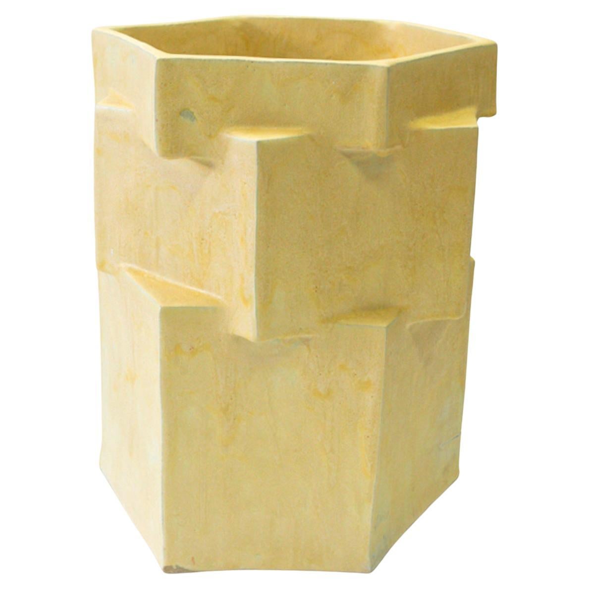 Three-Tier Ceramic Hex Planter in Buttery Yellow by Bzippy For Sale